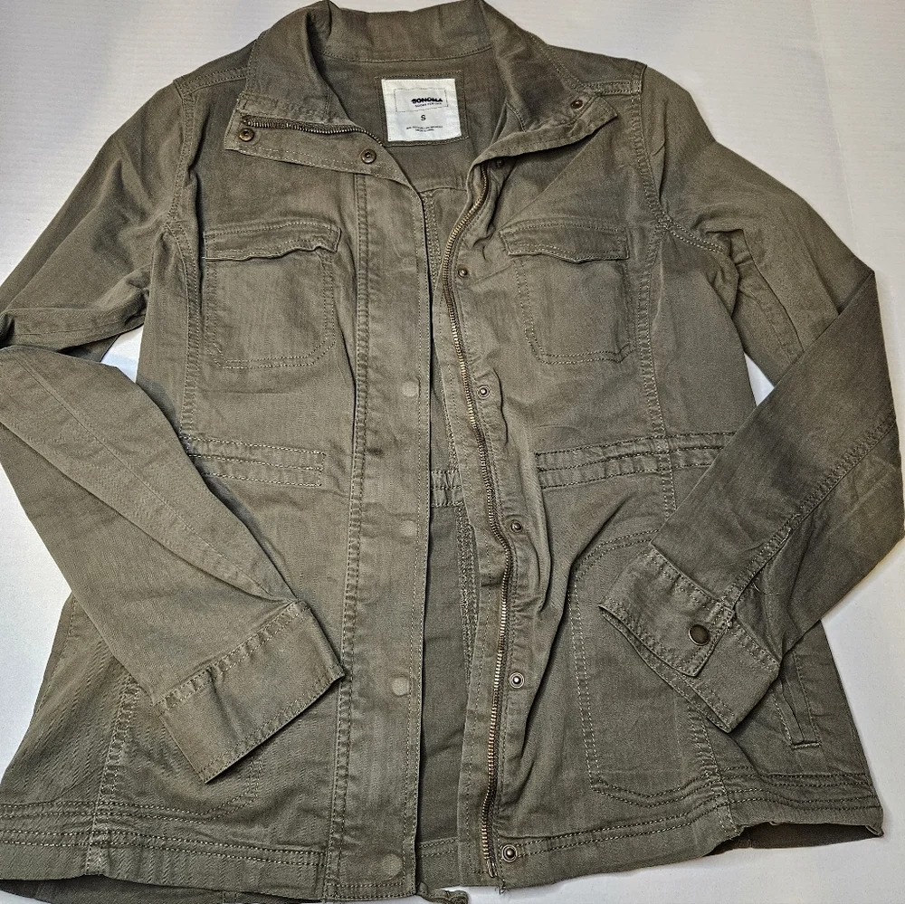 Utility Jacket Army Green SMALL Zip Up Snap Button - Picture 1 of 9